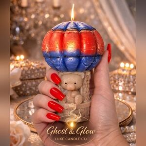 Handmade Teddy Bear Hot Air Balloon Candle 100% Beeswax Scented